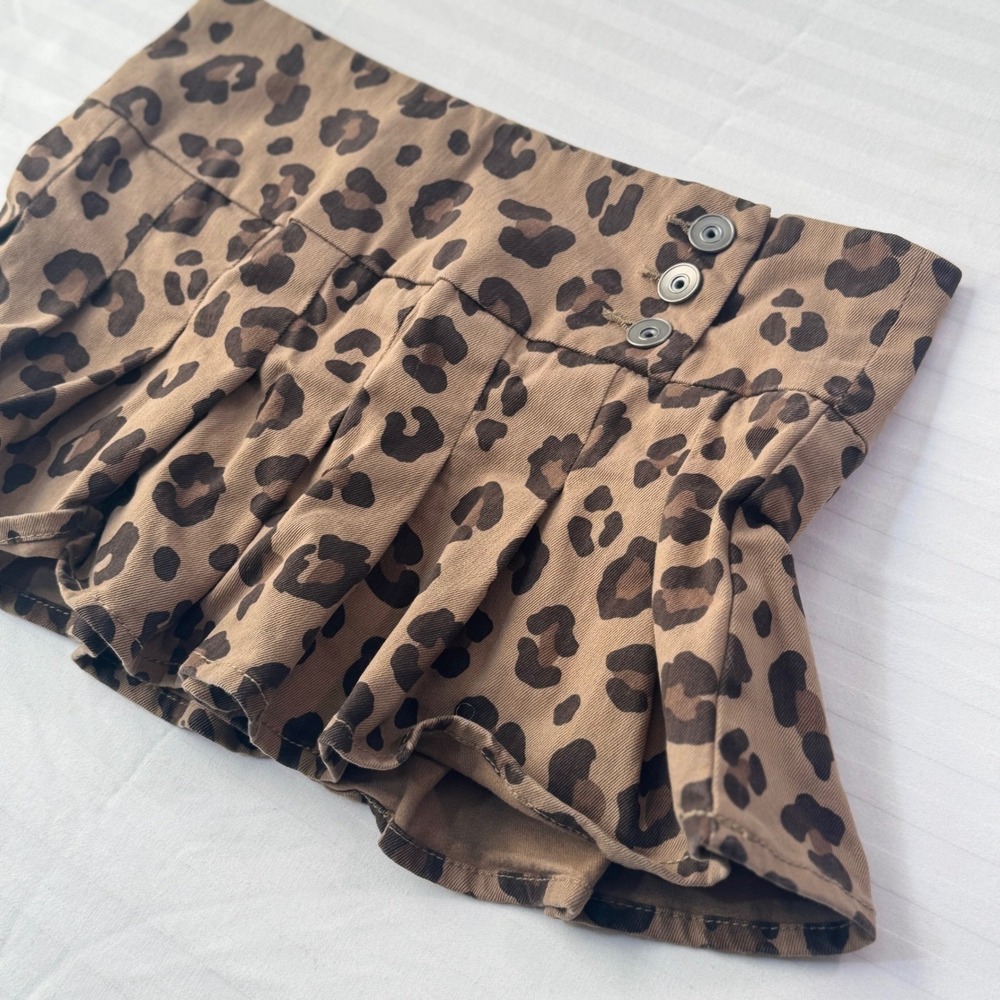 Sugar & Jade Girls 10 Leopard Pleated Skort Y2K Animal Print Brown Tan Skirt